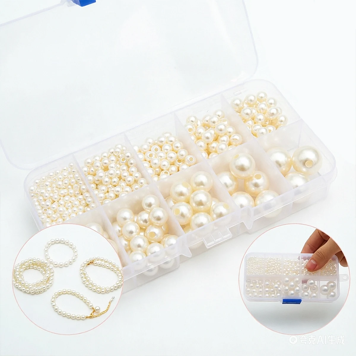 800 Stück Acryl-Kunstperlen Set, 3-14 mm verschiedene Größen gemischt, Runde Zwischenperlen für DIY-Schmuckherstellung, Halsketten und Armbänder – Detail 6