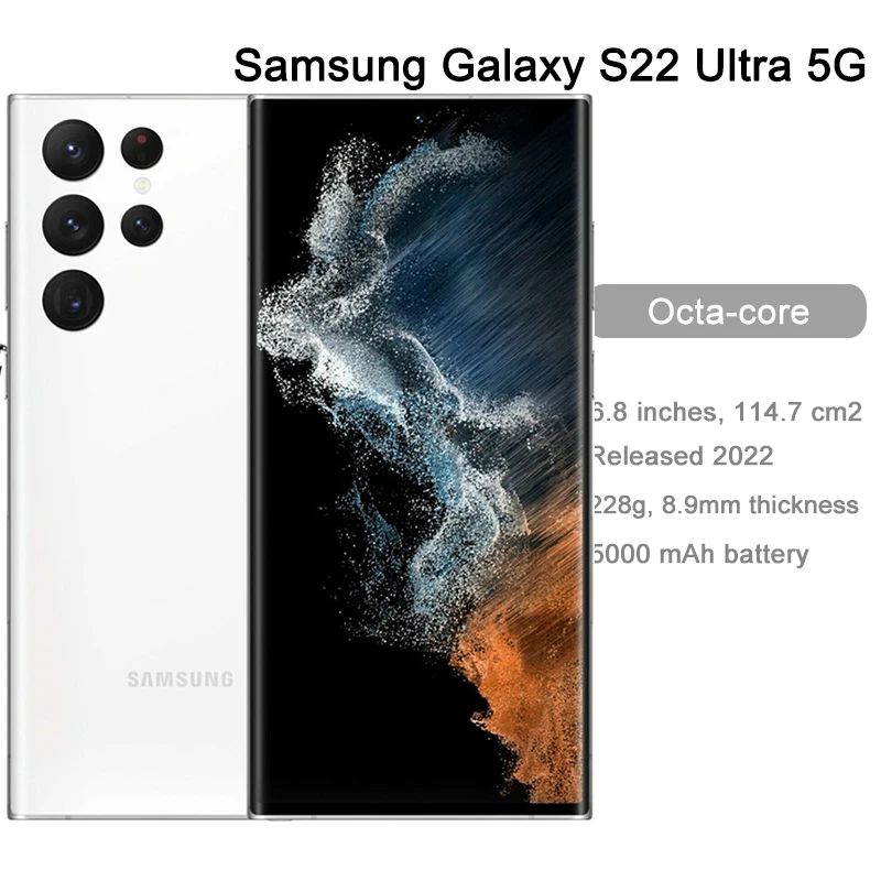 Samsung-Teléfono Móvil Inteligente Galaxy S22 Ultra, celular Original desbloqueado con 5G, S908U1, 6,8 pulgadas de RAM, 128GB/256GB, Snapdragon, NFC, S Pen