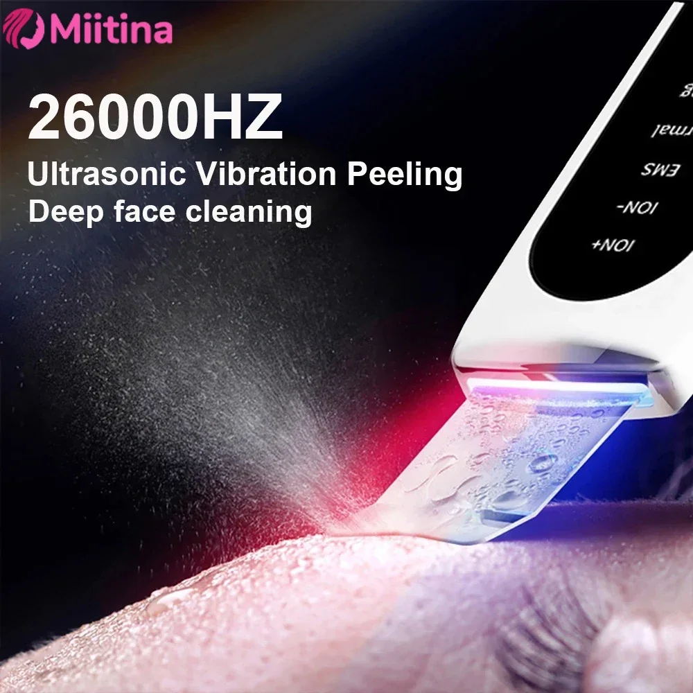 New ultrasonic skin scraper, household pore cleaner, colored light EMS blackhead shovel beauty