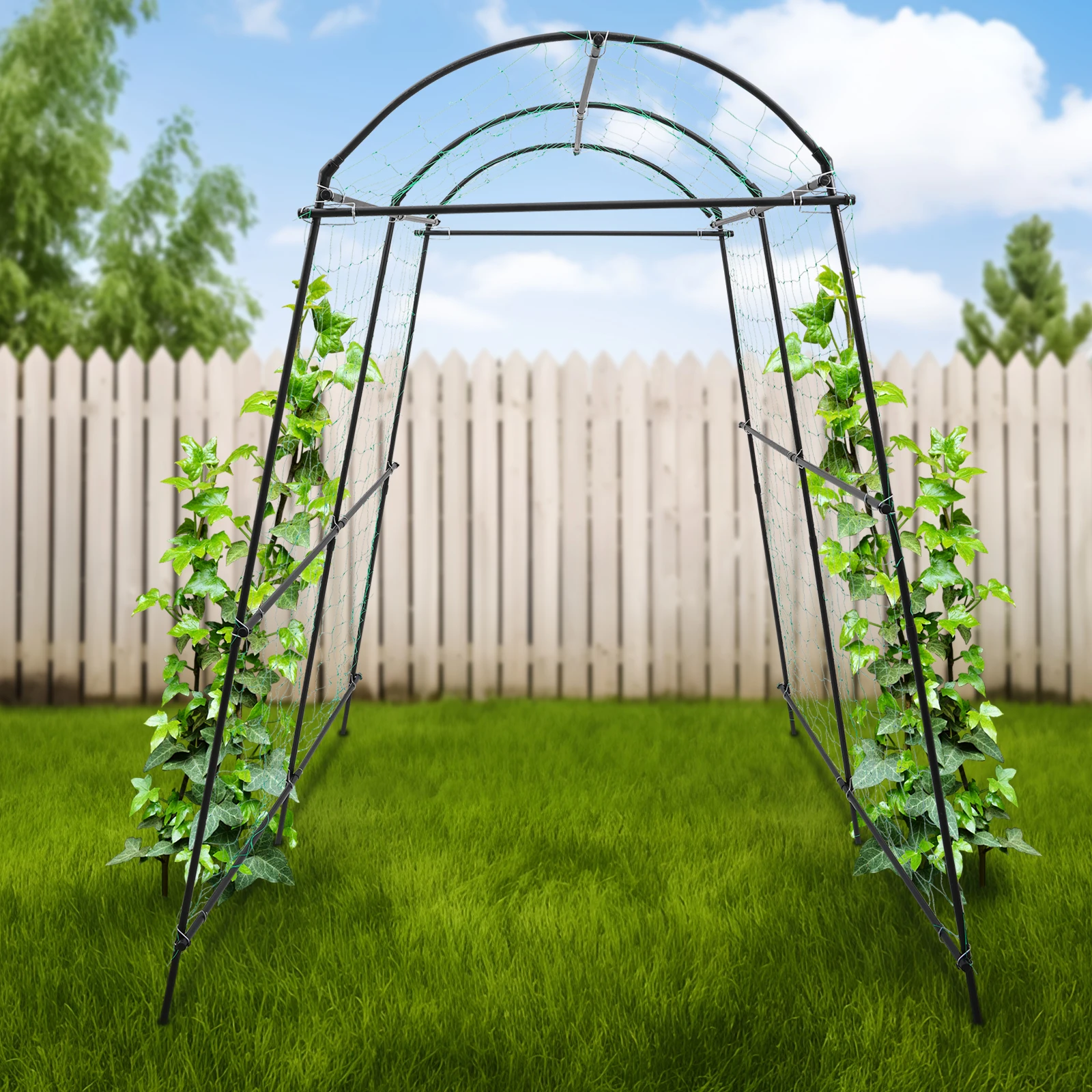 Rosenbogen aus Metall, stabiles Gartenspalier für Pflanzen, Klettern, Torbogen, Gartendekoration und Dekoration, Kletterer, wetterfest, Schwarz – Detail 4