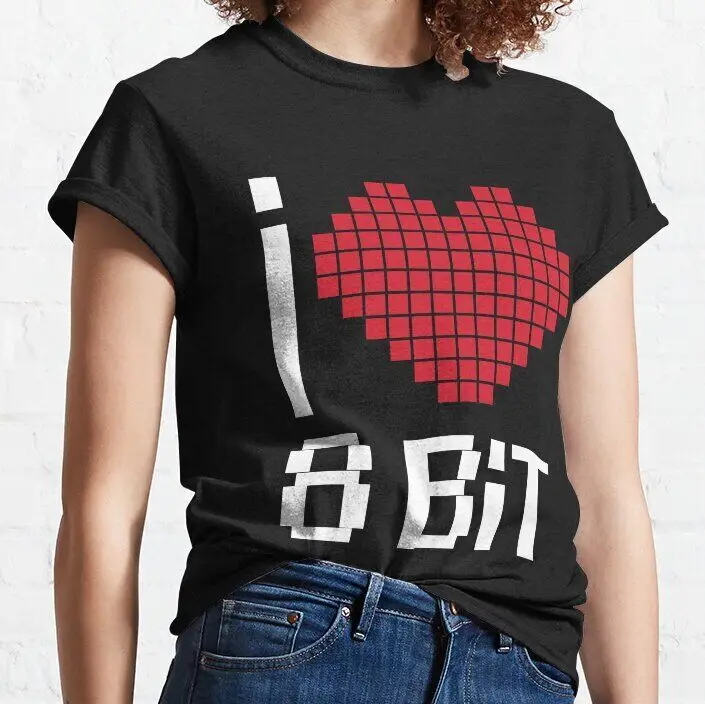 

Классическая Летняя футболка унисекс I Love 8 Bit, хлопковая модная одежда для пары