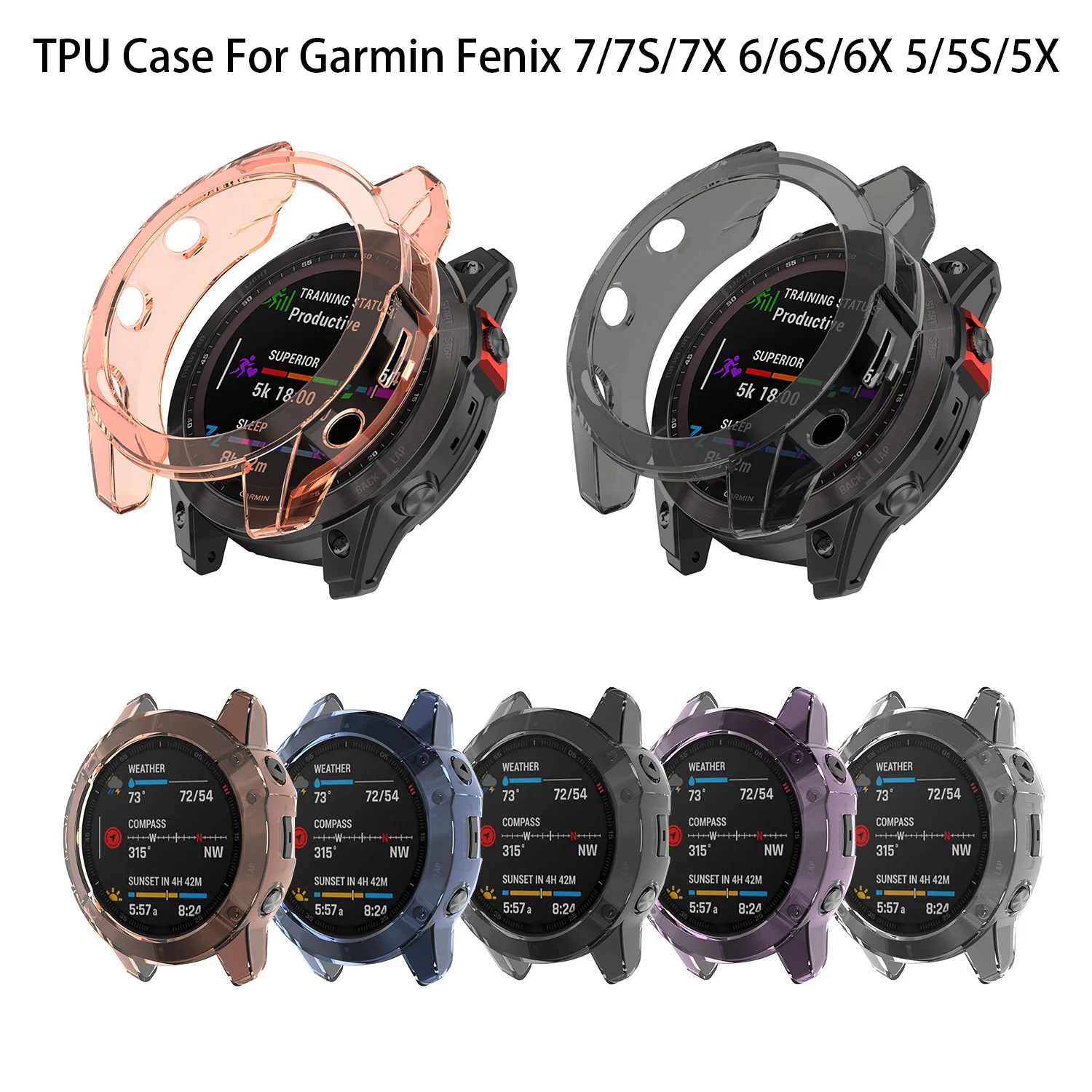 Subtel Custodia TPU Trasparente Per Garmin Fenix 6X / 6X Pro / Solar 51mm - Bumper Antiurto Protettivo Per Bordi E Ghiera