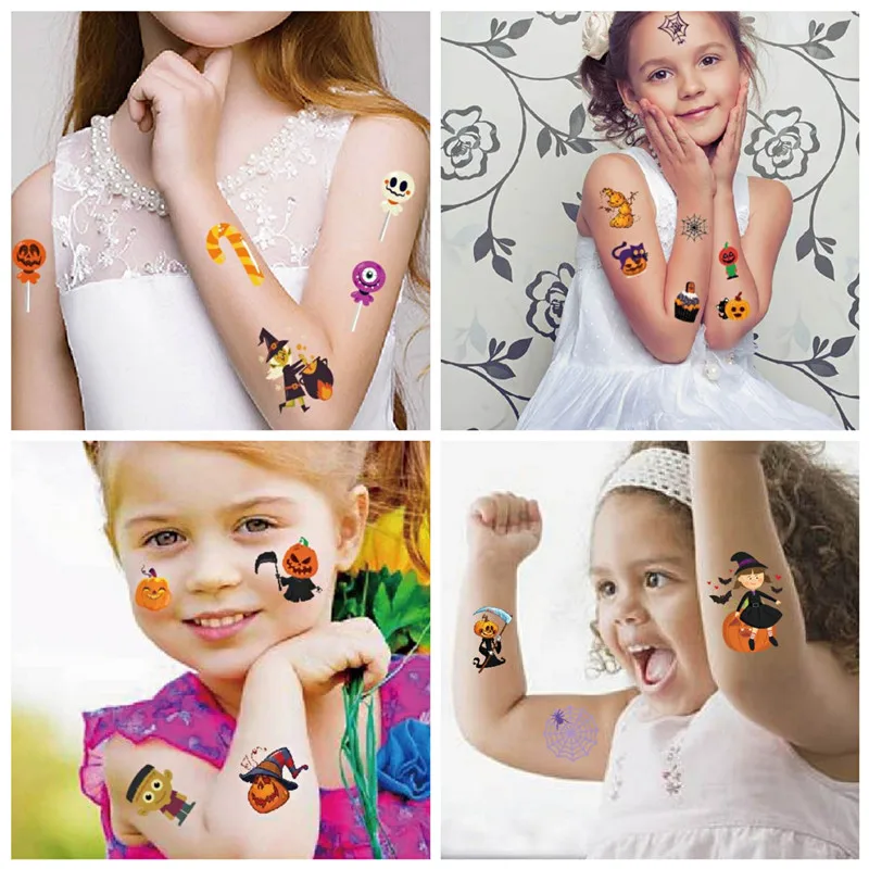 Pegatina de tatuaje de Halloween para niños, tatuaje de brazo y