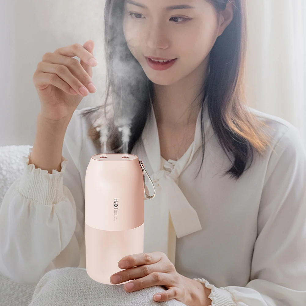 듀얼 노즐 공기 가습기(야간 조명 포함) 휴대용 소형 가습기 가정용 침실 자동차 사무실용 데스크탑 가습기