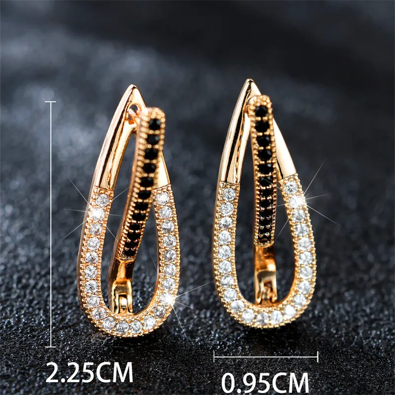 Cute Female White Stone Earrings Charm Gold Color Clip Earrings For Women Crystal Black Zircon Wedding Jewelry