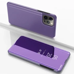 Sleek Mirror Flip Leather Phone Case with Stand Holder for iPhone 18 Pro Max (Purple)