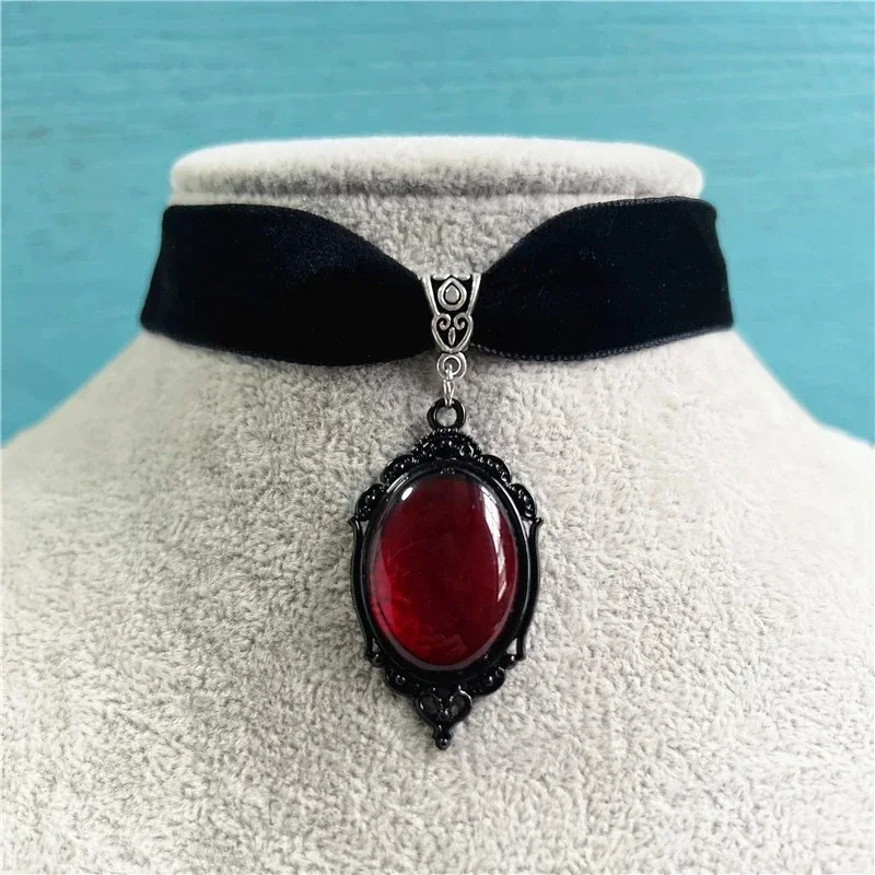 Gothic Witch Pagan Blood Red Pendant Choker Necklace - Image 1
