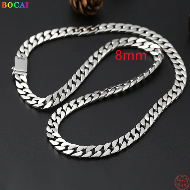 BOCAI Trendy S925 Sterling Silver Necklace for Men Women 2022 New Simple 7mm 8mm Horsewhip- Chain Pure Argentum Fashion Jewelry 1