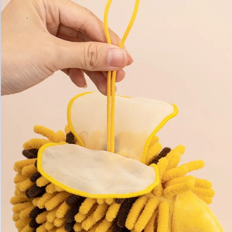 Hand Towels Chenille Kitchen Bathroom Cartoon Bee Shape Hanging Loops Quick Dry Soft Absorbent
