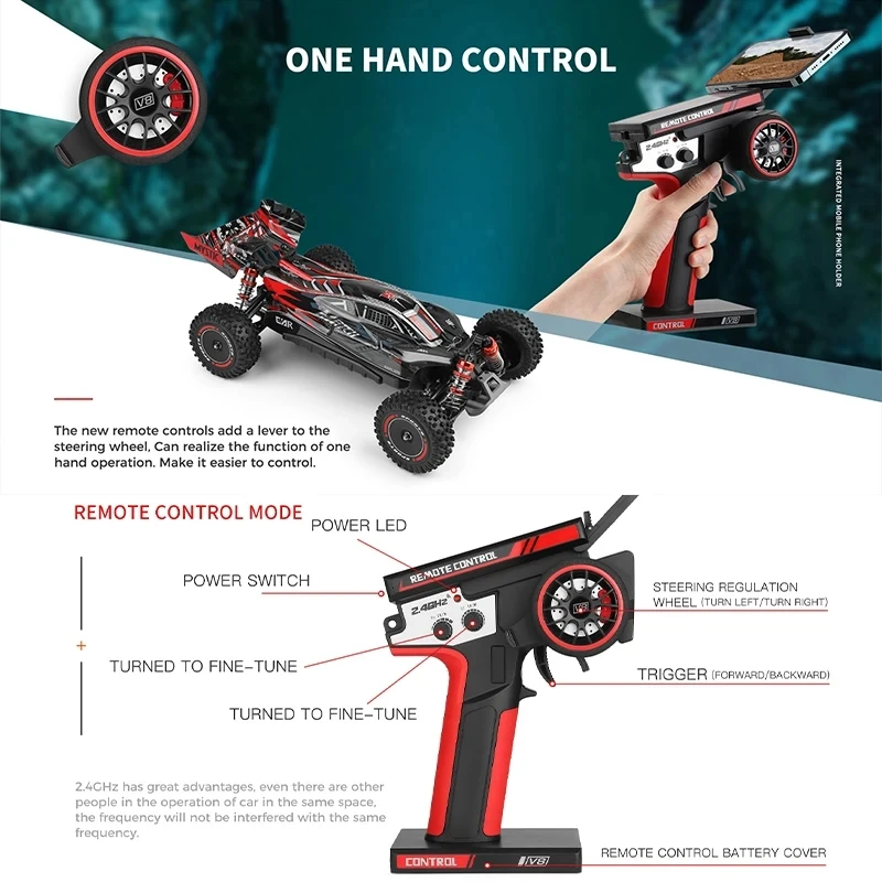 WLtoys 124010 55KM/H RC Car Professional Racing Vehicle 4WD Off-road Electric High Speed Drift Remote Control Toys for Children 6
