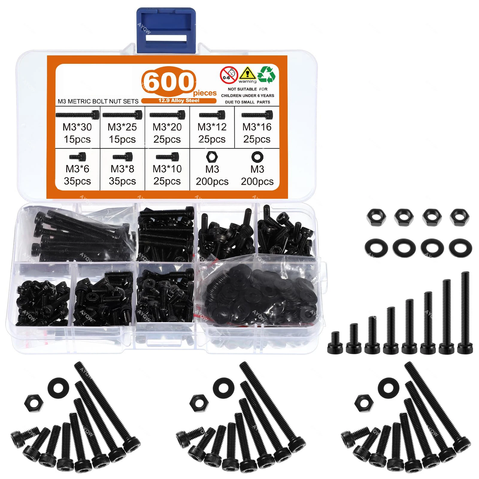 Lot De 35 Vis Boulons M3x25mm Hexagonale Creuse 12.9 Acier Noir – Uxcell