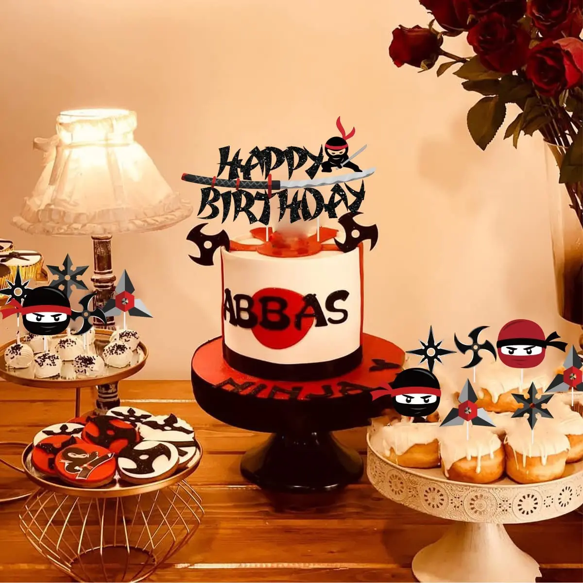 忍者ケーキトッパー,忍者ビルディングブロック,誕生日パーティー,25個