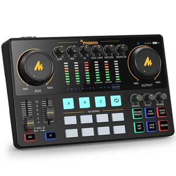 Maono AME2 Audio Interface Sound Card DJ Mixer All in One Portable Podcast Studio for Recording,Live Streaming,Youtube,Guitar,PC 1