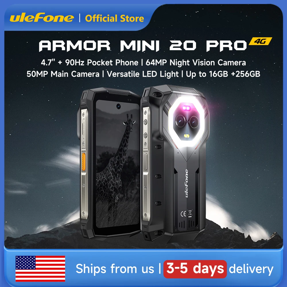 Ulefone Armor Mini 20 Pro 5G 4.7" Rugged Phone 64MP Night Camera  6200mAh Smartphone LED Light 16+256GB Android 14 Mobile phone