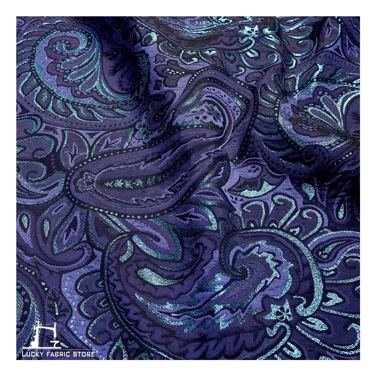 Blue Qiyi cashew flower blended three-dimensional ethnic pattern jacquard texture fabric clothing cloth DIY designer fabric
