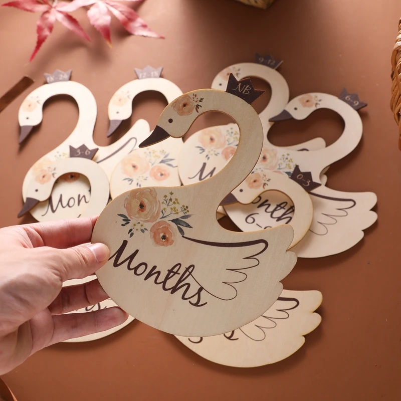Wooden Cartoon Swan Baby Closet Dividers & Nursery Clothes Organizers with Monthly Growth Recording Cards