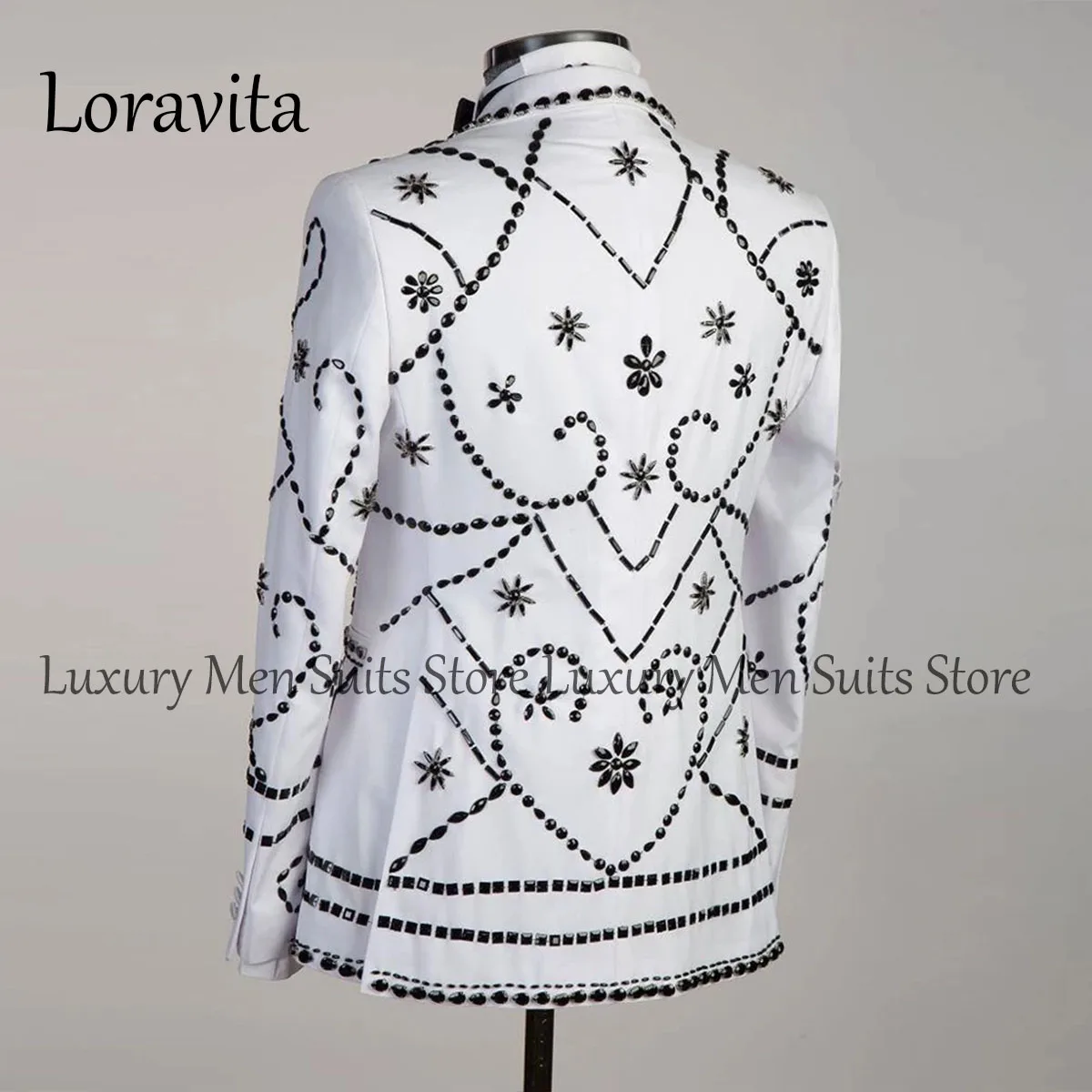 Customized Crystal Embroidered Jewelry Tuxedos Men Suits Peaked Lapel Groom Wedding Male Suit Blazers Pants Outfit Dresswear 3