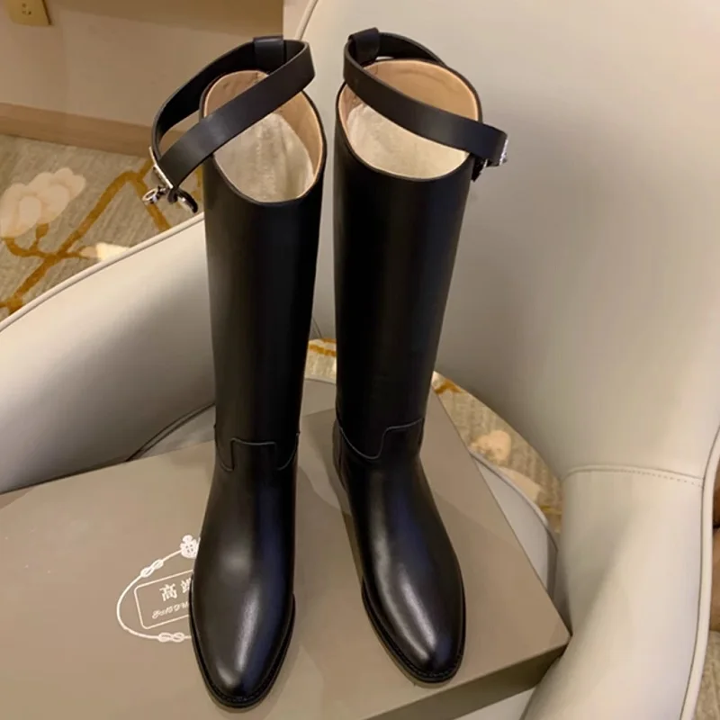 Mid Calf Women\'s High Boots Slip On Trendy Winter Boots With Charms Woman Shoes Spring Autumn Daily Riding Equestrian Boots