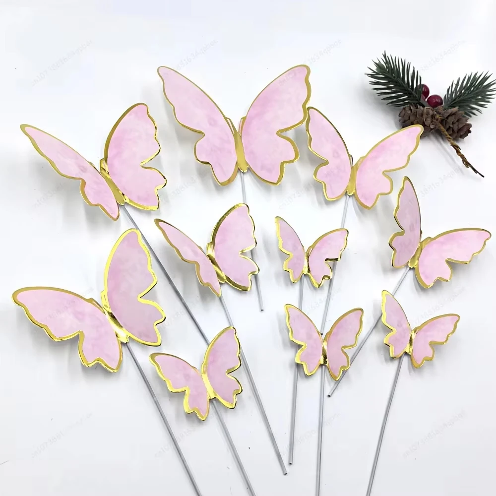 Elegant Gold & Pink Butterfly Cake Toppers - Birthday & Wedding Decor