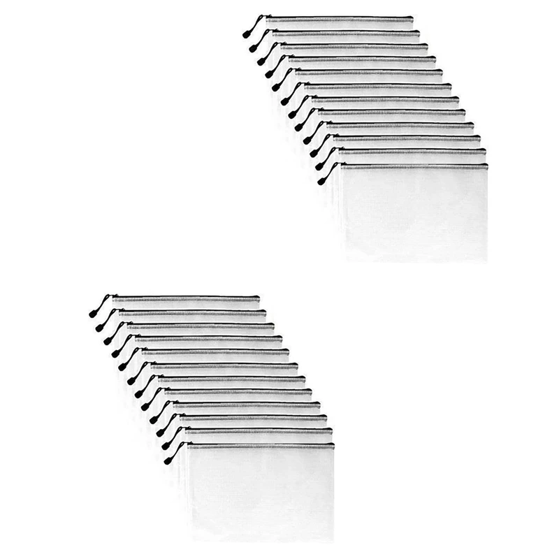 

NEW-24PCS A3 Folder, Information Zipper Bag Plastic Wallet Mesh File Bag Zipper Bag Zipper Wallet