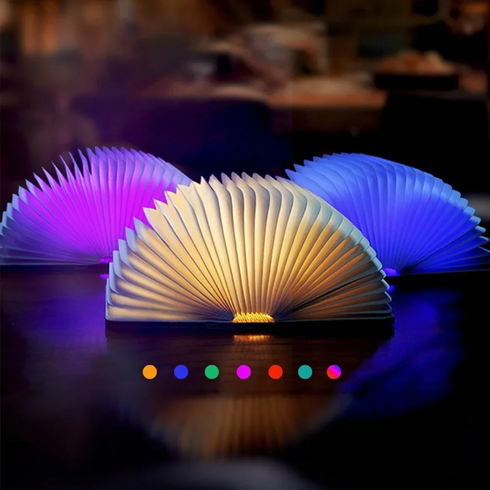 Luz LED nocturna creativa plegable 3D, Color RGB, recarga USB, luz de libro de madera, decoración, lámpara de mesa de escritorio para dormitorio, regalo de cumpleaños para niños