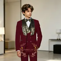 Costume de Cérémonie Bleu Marine pour Garçon – Smoking Enfant pour Mariage, Fête, Bal de Promo – Coupe Slim, Un Bouton, Revers Floral – Ensemble 3 Pièces 6