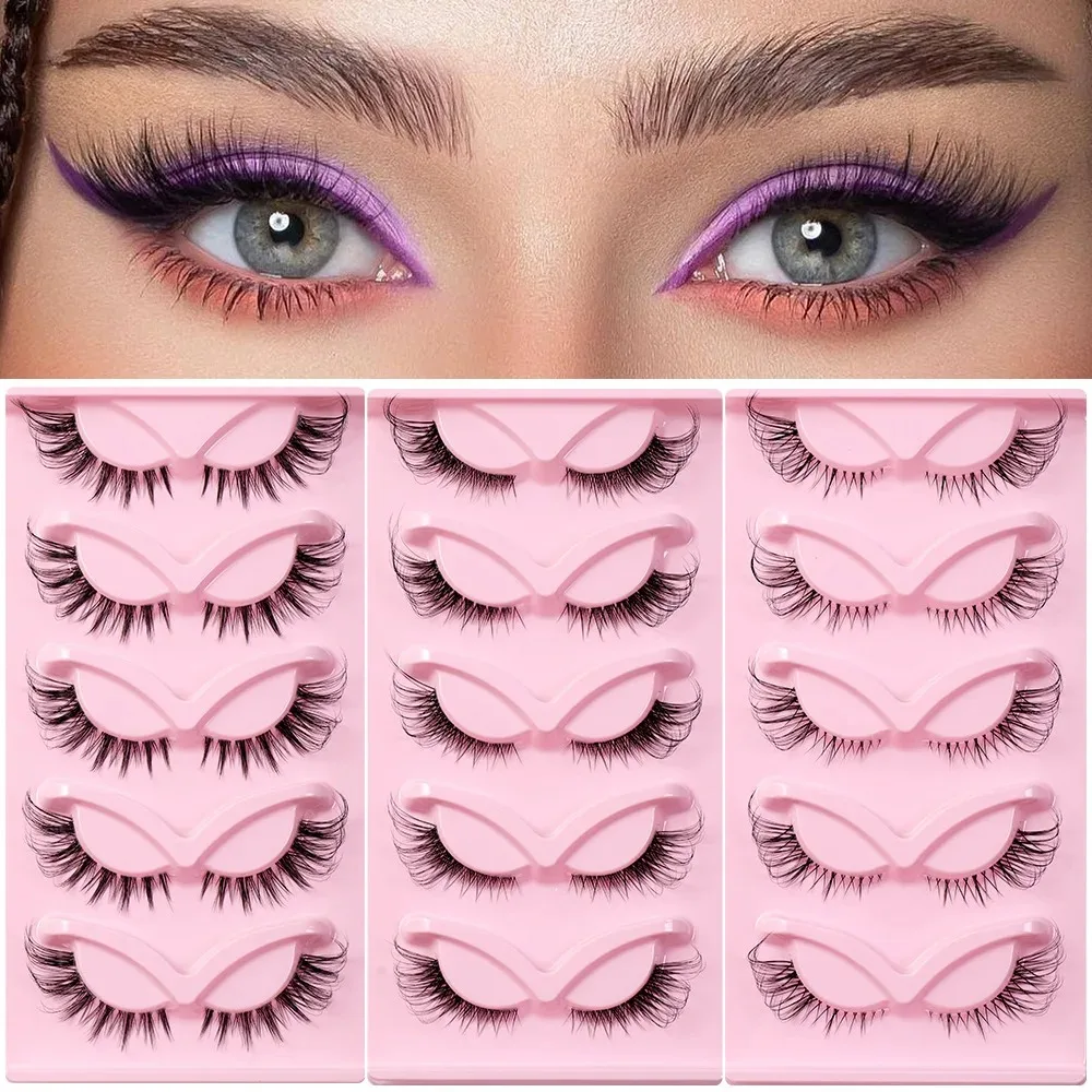 

5 Pairs Fox Eye Eyelashes Cat Eye Lashes Winged End Eye Elongated Eyelashes Fluffy Soft Natural Long Faux Mink Fake Lashes Cils