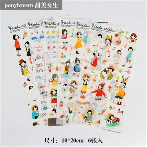 6pcs/lot  Waterproof Cartoon Cute Transparent Diy Decoration Stickers Korea Hand Account Stickers Kawaii Plastic Cup Stickers G