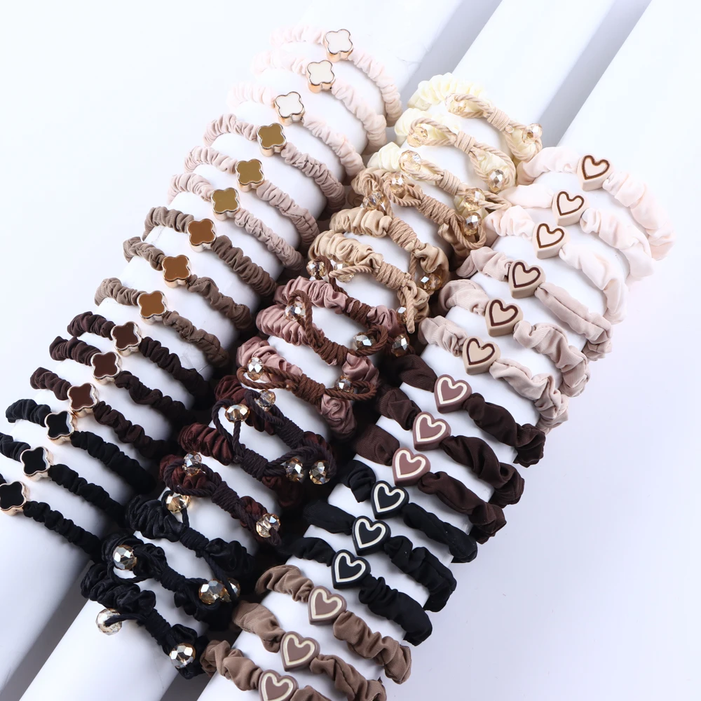 

10Pcs/Lot Fashion Korean Crystal Heart Small Intestine Hair Rope Women Girl High Elastic Ponytail Holders Rubber Accessories