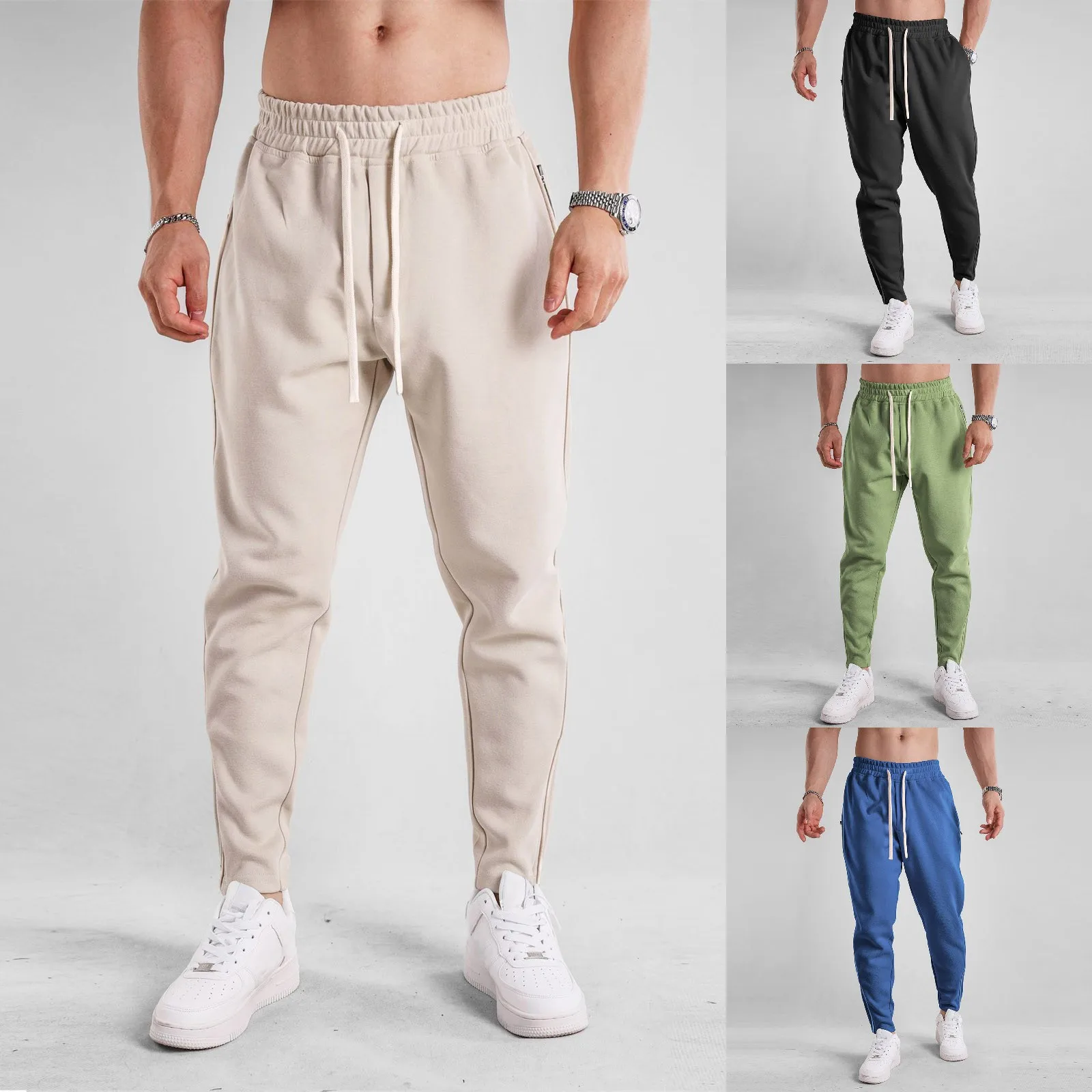 

Mens Autumn And Winter Cotton Long Underwear Slim Foot Mouth Zipper Tie Foot Leisure Bottoms male Clothing Outdoor Casual
