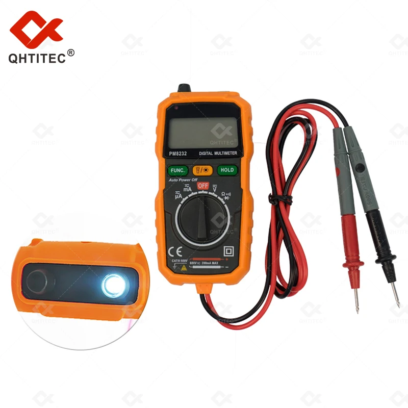 

QHTITEC PM8232 Digital Multimeter AC DC NCV Test Meter Volt Ohm Tester LCD Display Multimetro Universal Cable Tester Wire Tips