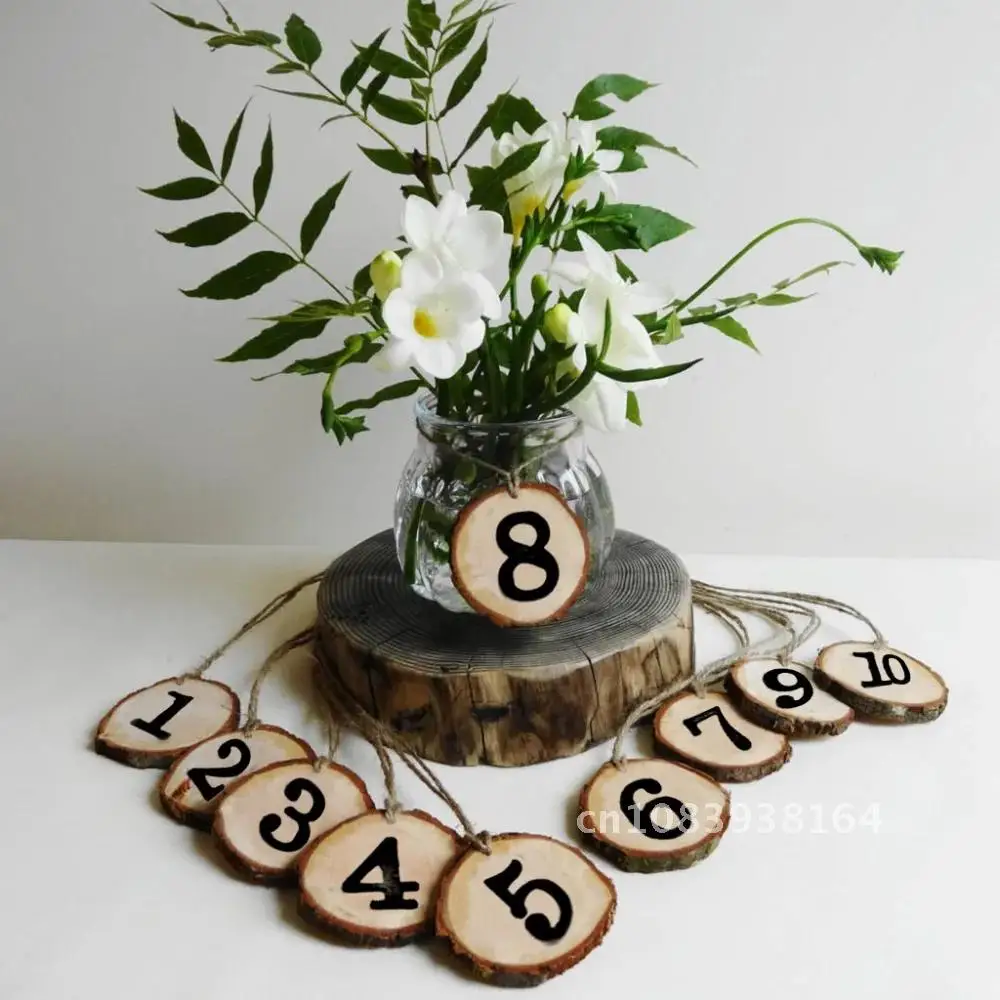 

10 pieces Tree Bark Round Natural Wood Log Slice 1-10 Table Numbers For Wedding Centerpiece Hanging Decor