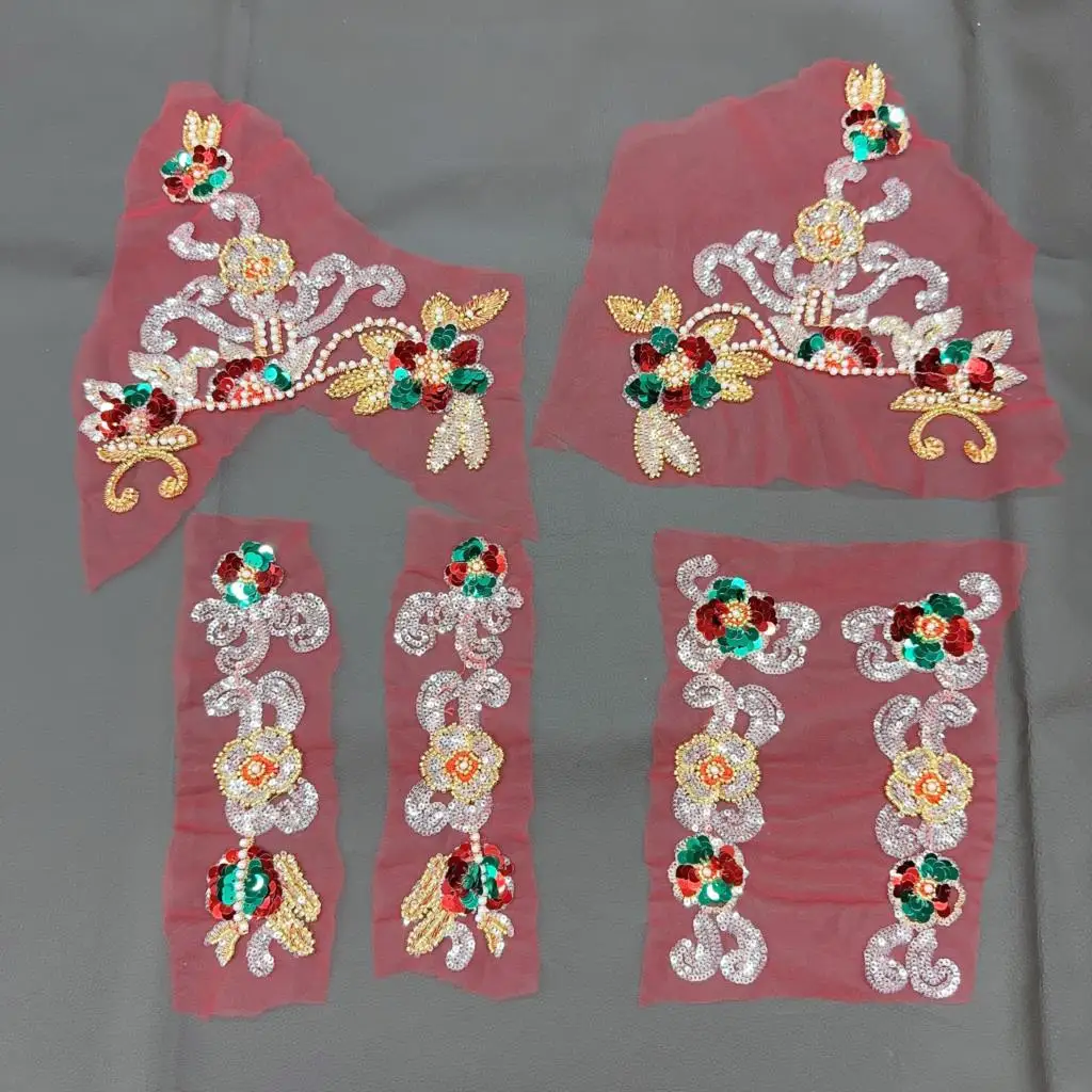 

Кружевная аппликация с блестками и вышивкой, нашивка на шею, вышитые бисером манжеты, цветочные аксессуары, «сделай сам», швейный материал для свадебного платья, одежды