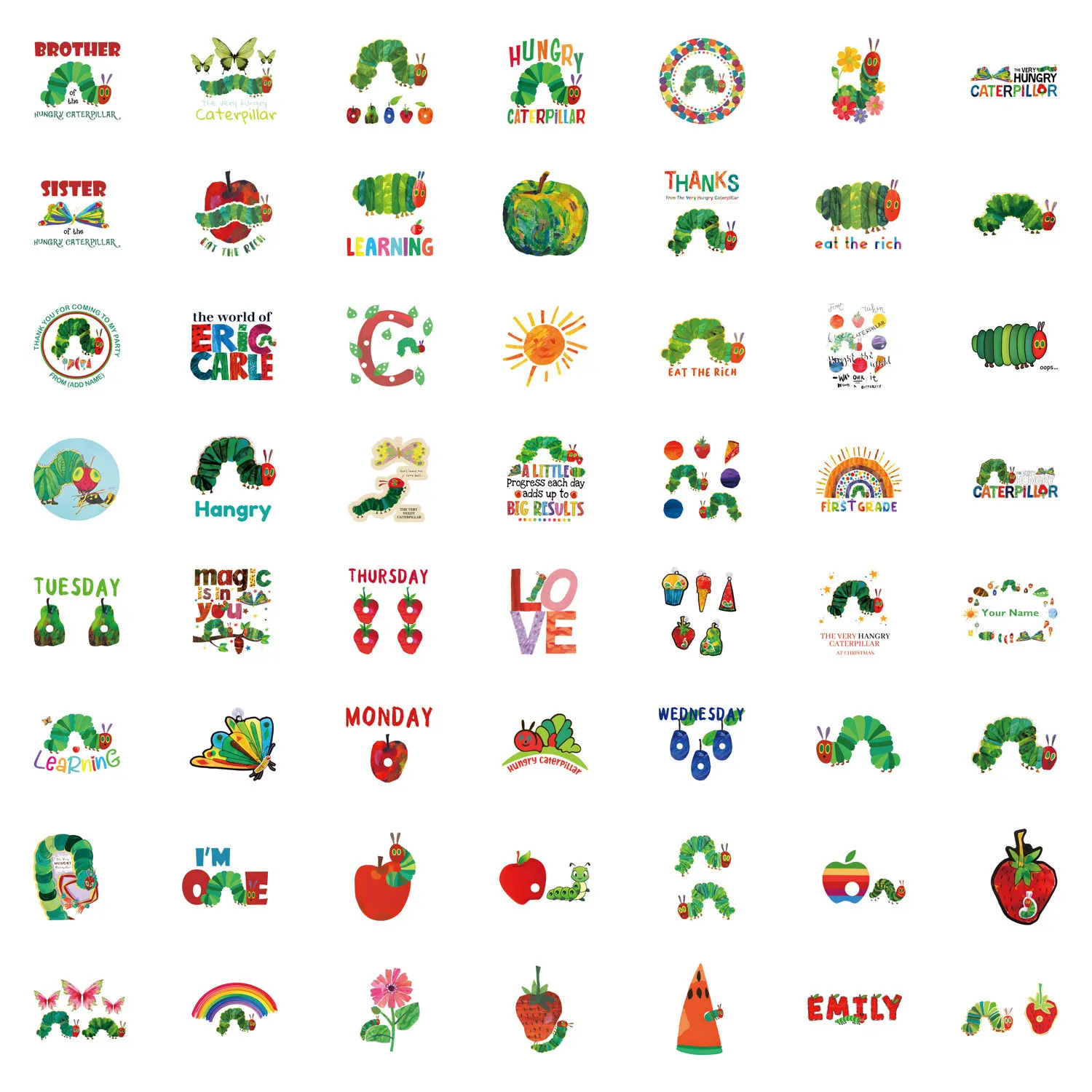 55pcs 매우 배고픈 애벌레 스티커 전화 노트북 핸드북 문구 노트북 스케이트 보드 방수 스티커 용 데칼