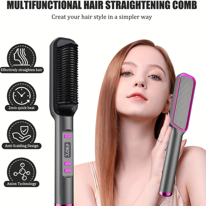 Liquid crystal straight hair comb curling iron negative ion lazy curling iron straight hair dual purpose