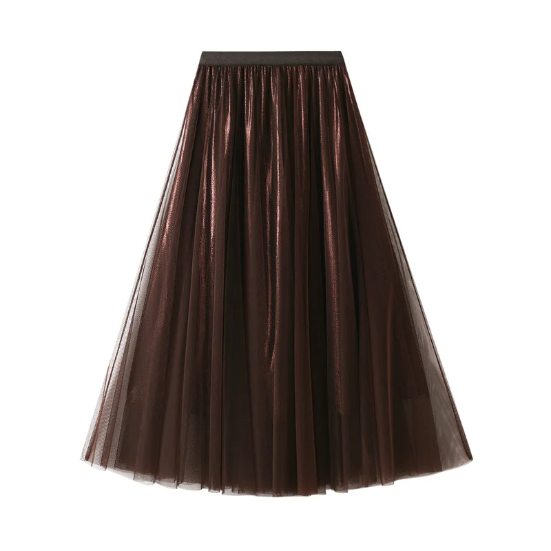 Solid Color Women Long Pleated Tulle Skirt Spring Summer 2022 High Waist Mesh Long Maxi Skirt Female Party Adult Tutu Skirt Lady skater skirt