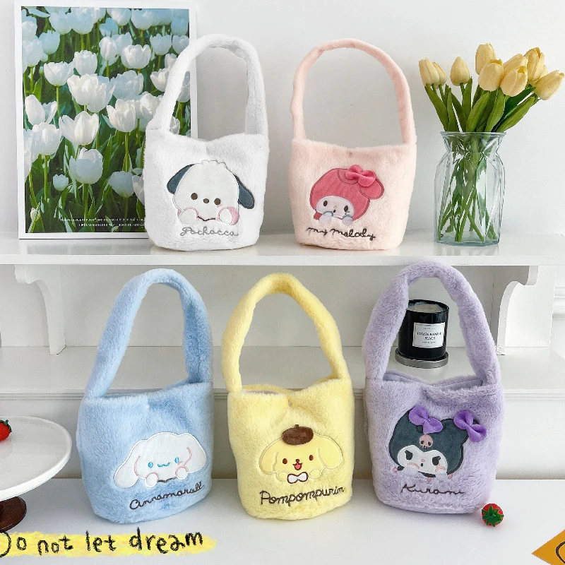 

Kawaii Sanrio плюшевая сумка Y2K Hello Kitty Cinnamoroll Tote Сумочка My Melody Plushie для хранения мягкая искусственная кожа для женщин Подарки