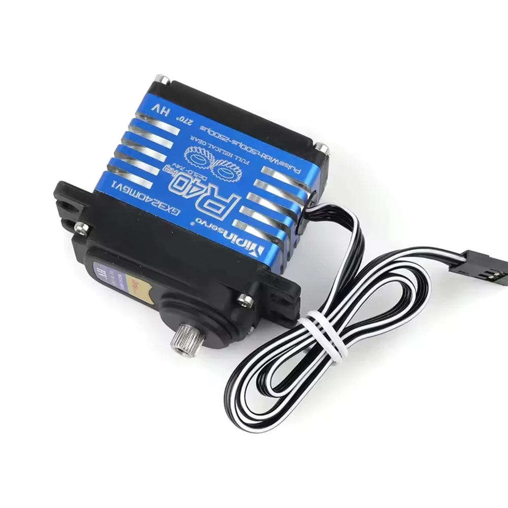 Servomoteur RC haute puissance 35kg ou 40kg avec engrenages métalliques, vue éclatée.