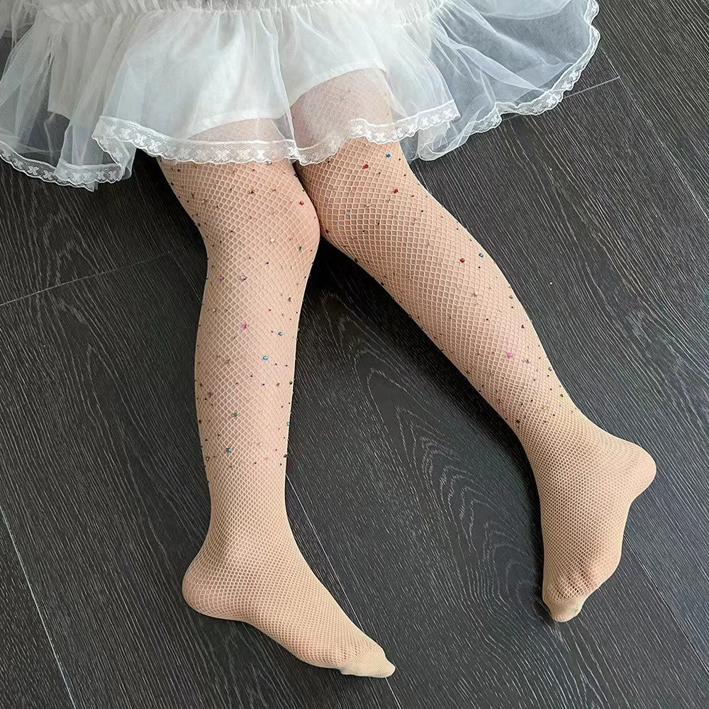 Kids Pantyhose Ballet Tights Fishnet Stockings Kids Leggings 6-13years for Girls Fashion Sequin Mesh Fish Net Pantyhose Baby Stockings Children Rhineston Leggings