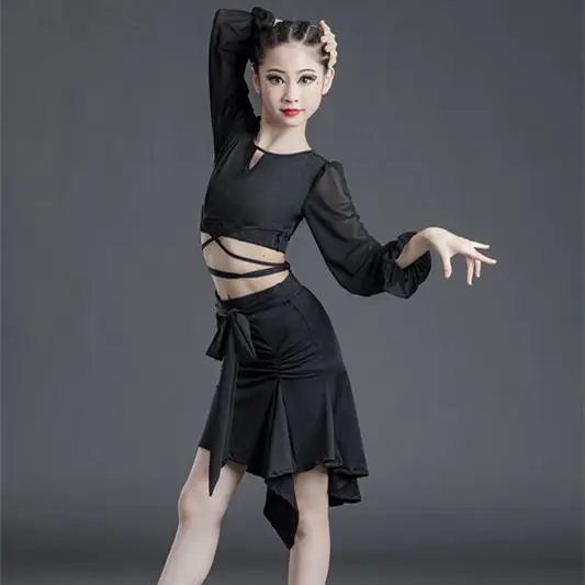 

Children Latin Dance Dress News Tassel Dance Dress Fringed Tango Salsa Ballroom Kids Dresses for Girls Costume Competition A19