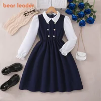 Bear Leader 8-12 Years Old Fashionable Teenage Girls Dresses Autumn Long Sleeved Color Blocked Korean Version Children's Dress