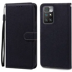 Luxury Leather Wallet Flip Phone Case - Premium Protection with Stylish Design for Redmi 10 Prime (Black)