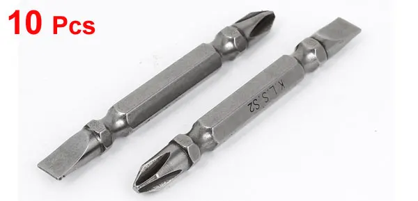 10Pcs Cross and Flat Head Double Head Screwdriver Bit Magnetic Hex Shank Phillips PH2 & Slotted 6mm Screwdriver Bits