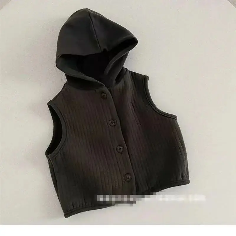 Retro Boys Girls Sleeveless Vest Coats Spring Autumn New Children's Casual Hooded Cotton Vests Korean Styles Outfit Japan Coat