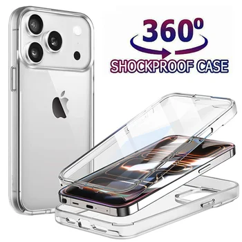 Custodia per telefono 360 Full Body Double Claer per iPhone 17 12 13 16 Pro Max Air 14 15 Plus 16E PC + TPU Custodia protettiva antiurto per schermo