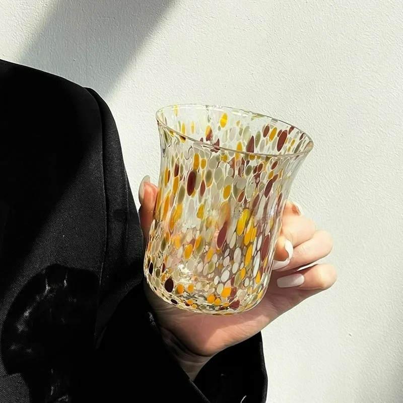 Creative Embossed Glasses Cups,Colorful Spotted Glass Cup,Vintage Whiskey Glass Cup,Perfect for Juice Water,Party Kitchen Tools