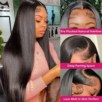 Perruques en cheveux humains lisses, 13x4 13x6, Lace Front Wigs pour femmes, brésiliennes, densité 200, sans colle, Lace Frontal Wigs, noir naturel 2