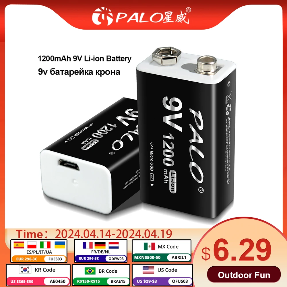 

PLAO 1200mAh 9V Li-ion Rechargeable Battery Micro USB Batteries 6F22 9V Lithium 9v батарейка крона 9v батарейка for Microphone