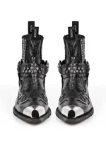 Metallic trim pointy toe women's boots high platform chunky heel black fashion boots lacing rivets new Chelsea boots - Image 2