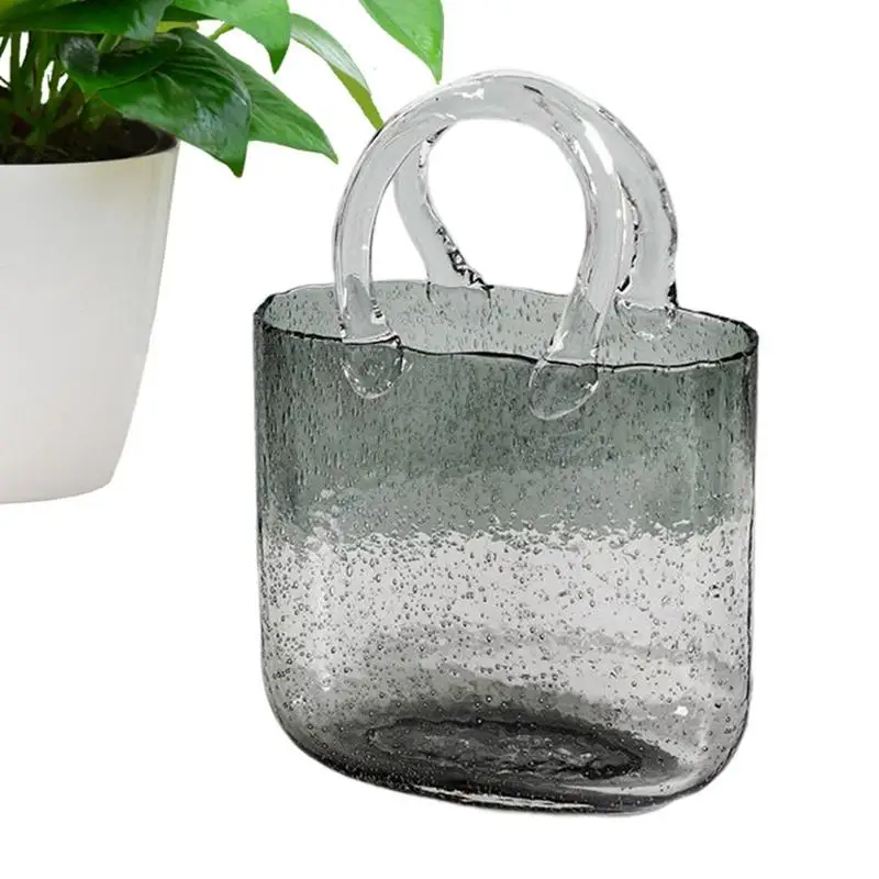 

Glass Purse Vase For Flowers Hand Blown Clear Purse Vase With Bubbles In It Cute Clear Glass Flower Vases For Floral Arrangement